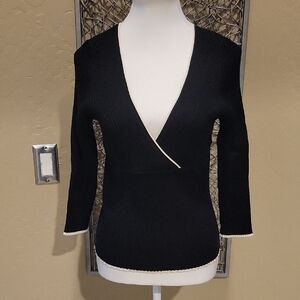 White House Black Market Silk Surplice L/S Sweater with Cream Tipping. NWOT